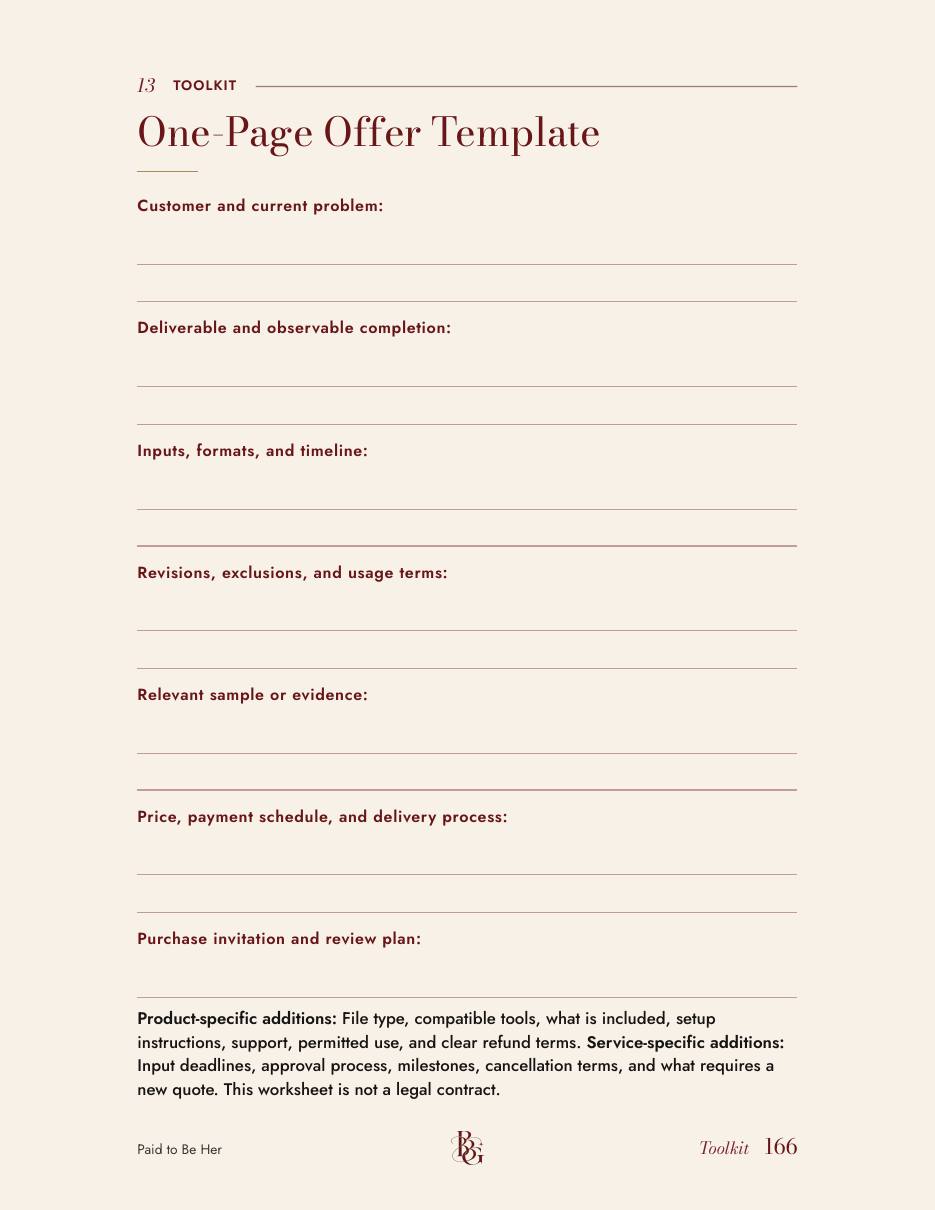 Page from Paid to Be Her, offer template